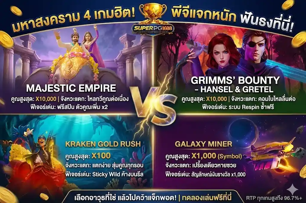 รีวิว 4 สล็อต PG ใหม่ล่าสุด %currentyear% เกมไหนแจกหนัก ตัวคูณโหด!-superpg1688