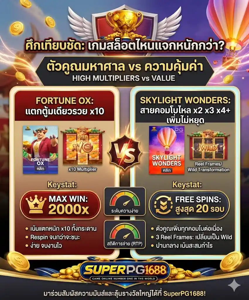 สล็อต PG เกมไหนแตกดี? วัดกันชัดๆ 4 เกมดัง จ่ายหนัก คูณโหด-superpg1688